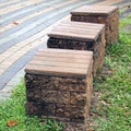 Chairs made Ã¢â¬â¹Ã¢â¬â¹of bricks in the park